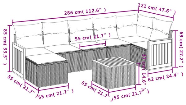 VidaXL 8 részes bézs polyrattan kerti ülőgarnitúra párnával