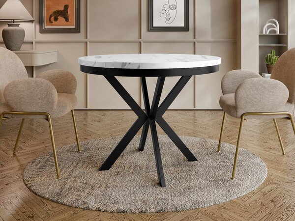 Asztal Oswego 155, 76cm, Fehér márvány, Fekete
