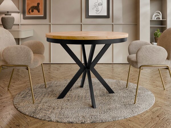 Asztal Oswego 155, 76cm, Kézműves aranytölgy, Fekete