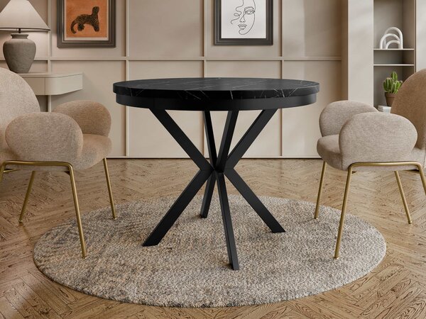 Asztal Oswego 155, 76cm, Fekete márvány, Fekete