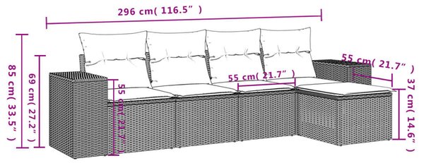 VidaXL 5 részes szürke polyrattan kerti ülőgarnitúra párnákkal