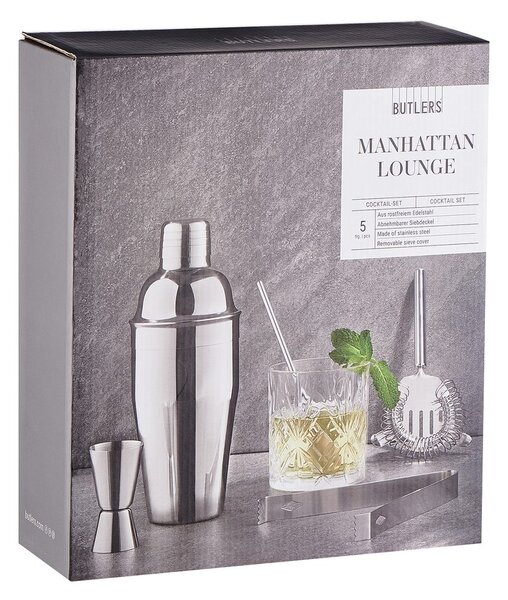 MANHATTAN LOUNGE cocktail szett, ezüst 5 db