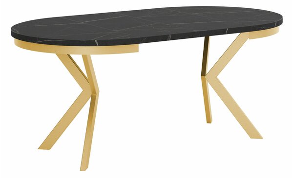 Asztal Oswego 155, 76cm, Fekete márvány, Aranysárga