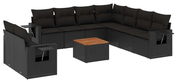VidaXL 10 részes fekete polyrattan kerti ülőgarnitúra párnákkal