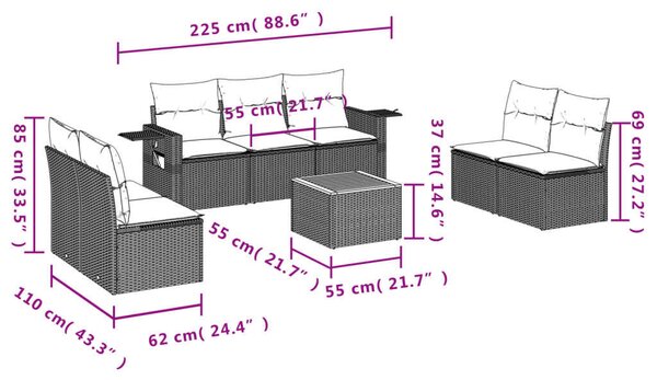 VidaXL 8 részes bézs polyrattan kerti ülőgarnitúra párnával