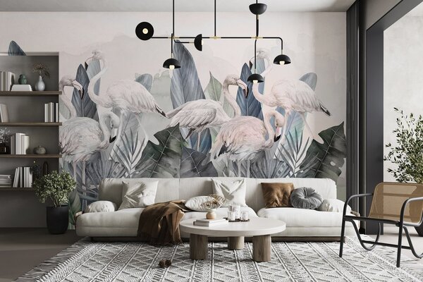 Fotótapéta Elegáns flamingók buja lombok között, Természet fotótapéta, w00505v2 : Uwalls.hu