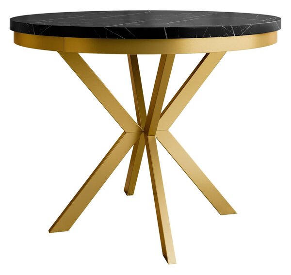 Asztal Oswego 155, 76cm, Fekete márvány, Aranysárga