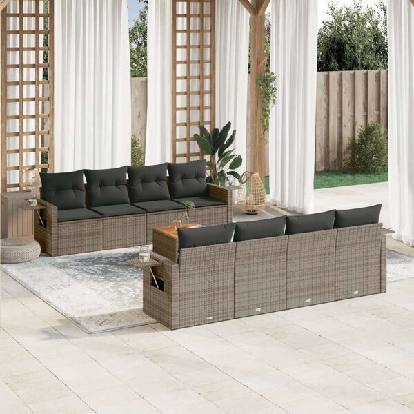 VidaXL 9-részes szürke polyrattan kerti ülőgarnitúra párnákkal
