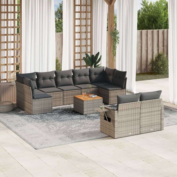 VidaXL 10 részes szürke polyrattan kerti ülőgarnitúra párnákkal