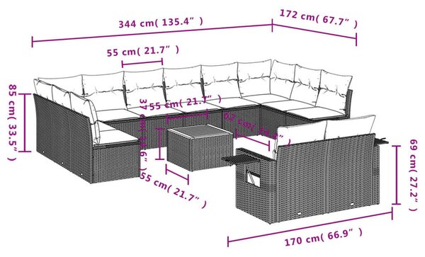 VidaXL Polyrattan Kerti Ülőgarnitúra - 13 részes - Bézs