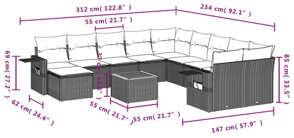 VidaXL Polyrattan Kerti Ülőgarnitúra - 12 részes - Fekete