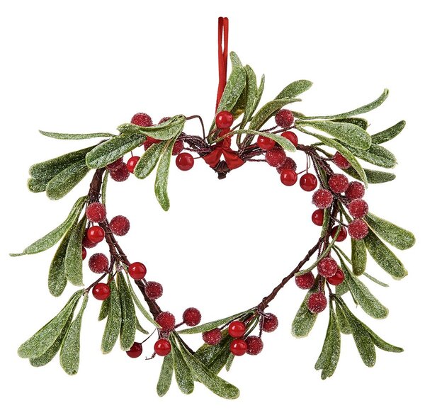X-MAS függődísz, szív alakú, piros bogyókkal 24 cm