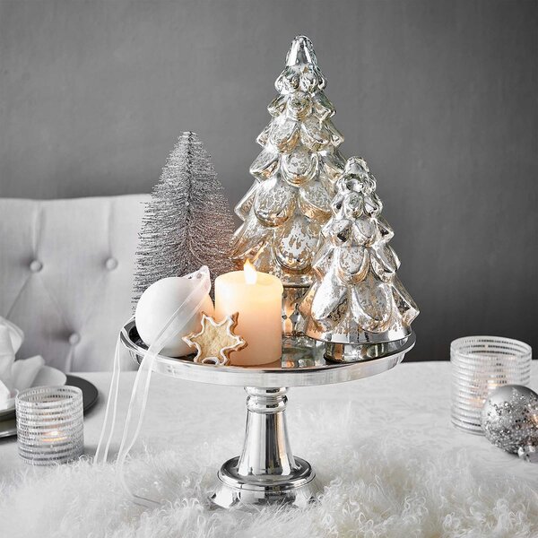 SILVER FOREST üveg fenyőfa ezüst 19cm