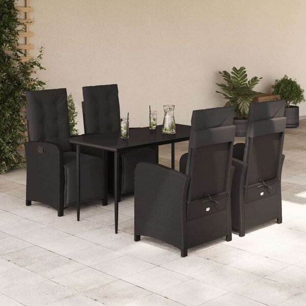 VidaXL 5 részes fekete polyrattan kerti étkezőgarnitúra párnákkal