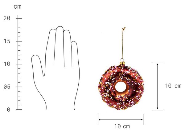HANG ON üveg karácsonyfadísz fánk barna 10cm