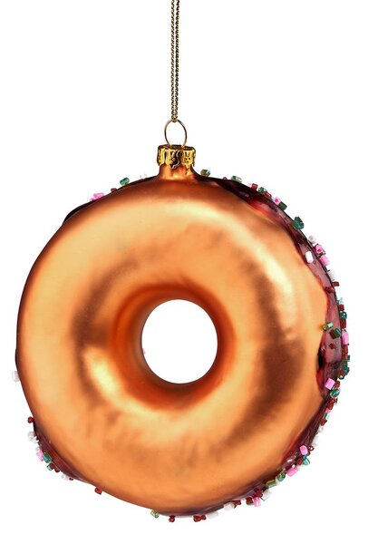 HANG ON üveg karácsonyfadísz fánk barna 10cm