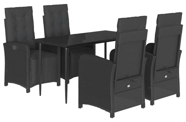 VidaXL 5 részes fekete polyrattan kerti étkezőgarnitúra párnákkal
