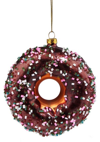 HANG ON üveg karácsonyfadísz fánk barna 10cm