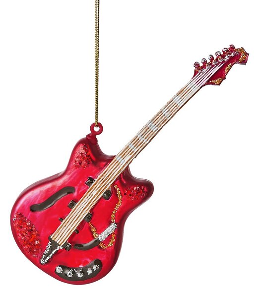 HANG ON üveg karácsonyfadísz piros elektromos gitár