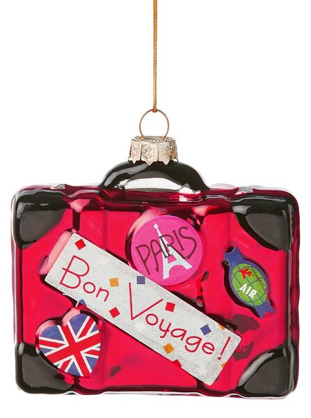 HANG ON üveg karácsonyfadísz Bon Voyage bőrönd