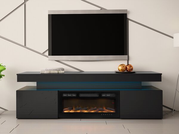 TV-állvány Monfero I, Közepes sűrűségű farostlemez, Laminált forgácslap, 59x190x41cm, Fekete, Fényes fekete