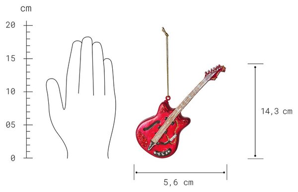 HANG ON üveg karácsonyfadísz piros elektromos gitár