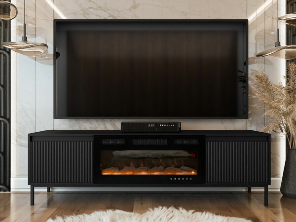 TV-állvány Comfivo Delruva III, Közepes sűrűségű farostlemez, Laminált forgácslap, 52x174x40cm, Fekete