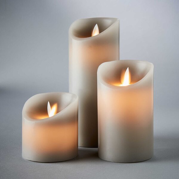 GLOWING FLAME szürke LED-es gyertya, szürke 3db-os szett