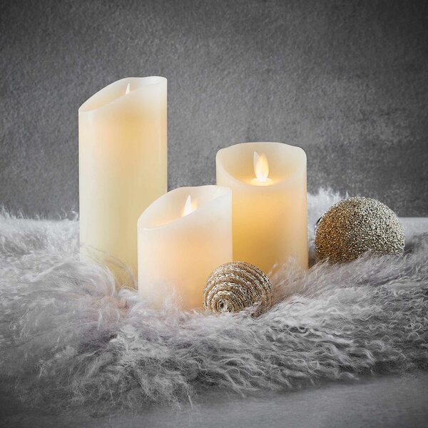 GLOWING FLAME led-es gyertya, bézs 3 db-os szett