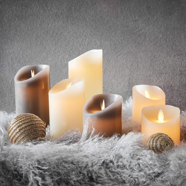 GLOWING FLAME led-es gyertya, bézs 3 db-os szett