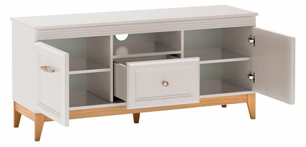 TV-állvány Sonfera 107, Közepes sűrűségű farostlemez, Laminált forgácslap, 62x136x41cm, Tölgy, Kasmír