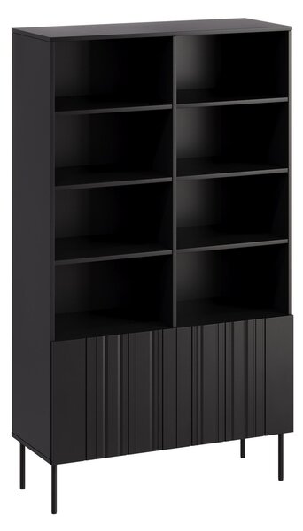 Könyvespolc Evavese 106, Ajtókkal, Közepes sűrűségű farostlemez, Laminált forgácslap, 175x101x40cm, Fekete