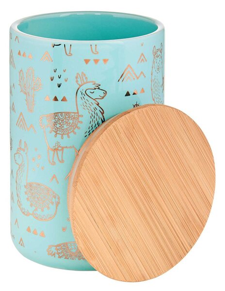 QUEEN IT tárolódoboz bambusz fedéllel 1100ml, menta-arany láma