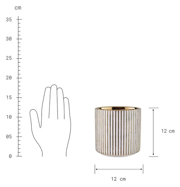 GOLDIE kaspó, fehér-arany csíkos Ø12cm