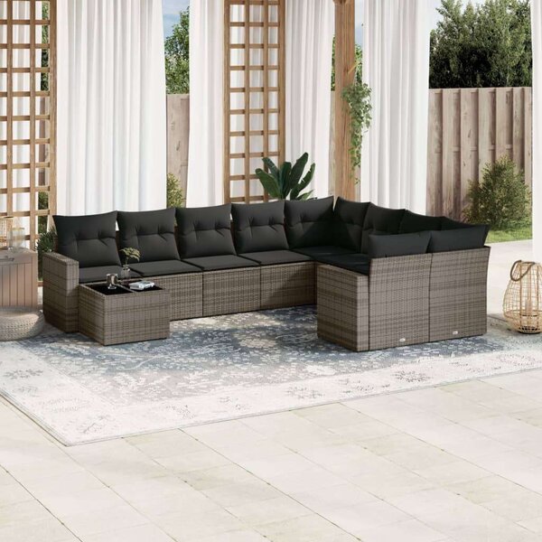 VidaXL Polyrattan Kerti Ülőgarnitúra - 10 részes - Szürke