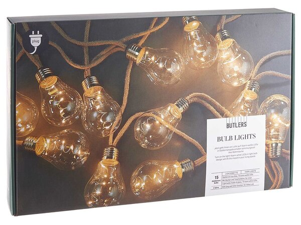 BULB LIGHTS égősor, villanykörte natúr zsinórral, fali csatlakozóval, 15 égő
