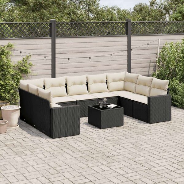 Polyrattan Kerti Ülőgarnitúra - 10 részes - Fekete