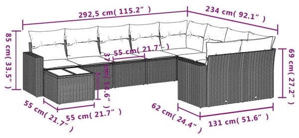 VidaXL Polyrattan Kerti Ülőgarnitúra - 10 részes - Szürke