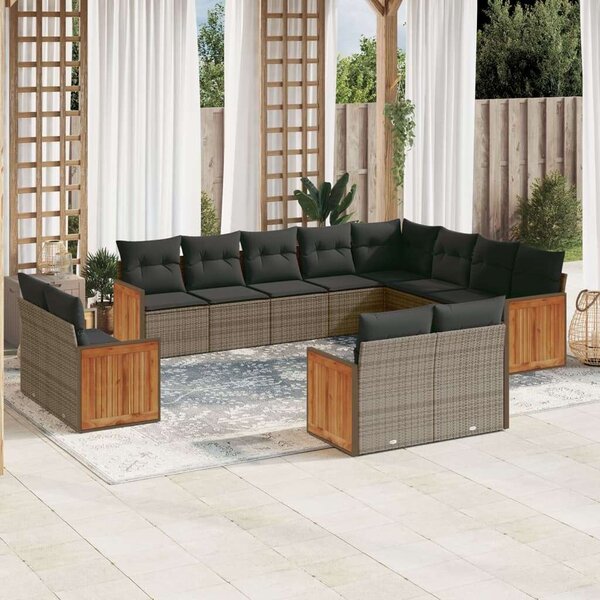 VidaXL Polyrattan Kerti Ülőgarnitúra - 12 részes - Szürke