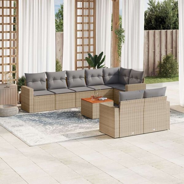 VidaXL Polyrattan Kerti Ülőgarnitúra - 9 részes - Bézs