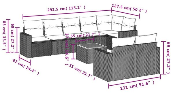 VidaXL Polyrattan Kerti Ülőgarnitúra - 9 részes - Bézs