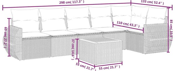 VidaXL 7 részes bézs polyrattan kerti ülőgarnitúra párnákkal