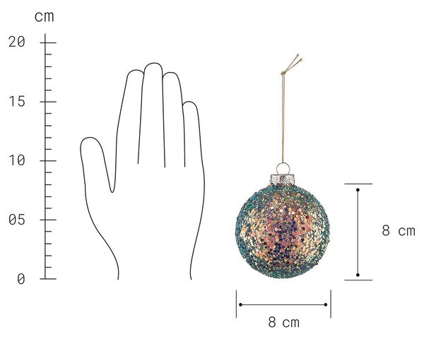 HANG ON üveg karácsonyfadísz flitterekkel, zöld-arany Ø 8cm