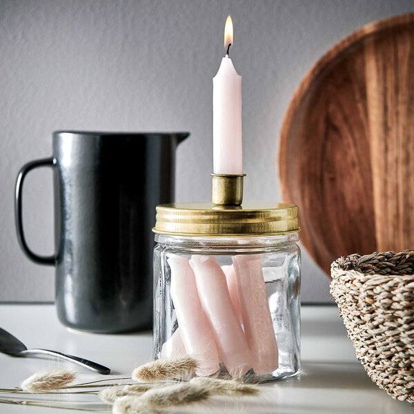 CANDLE JAR üveg tároló gyertyatartóval, arany 15cm
