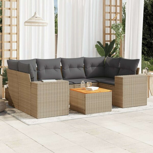 VidaXL Polyrattan Kerti Ülőgarnitúra - 7 részes - Bézs