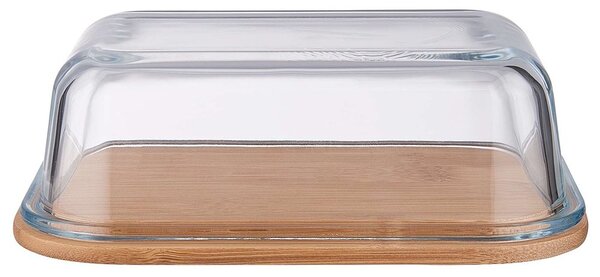 BAMBOO bambusz vajtartó, üveg fedéllel 17,5 x 13cm