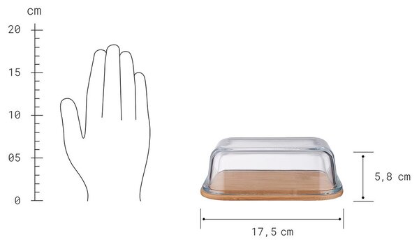 BAMBOO bambusz vajtartó, üveg fedéllel 17,5 x 13cm