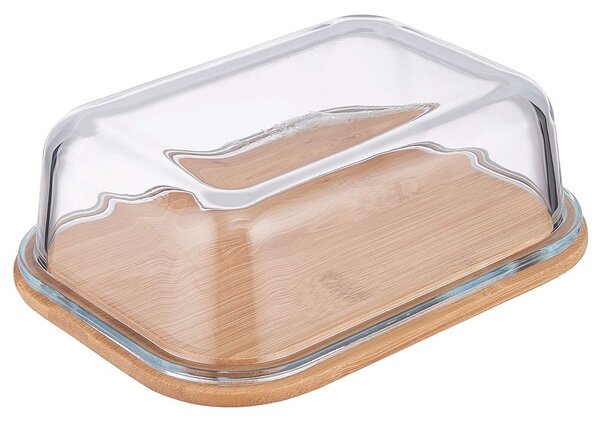 BAMBOO bambusz vajtartó, üveg fedéllel 17,5 x 13cm