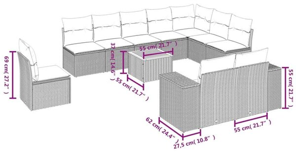 VidaXL Polyrattan Kerti Ülőgarnitúra - 11 részes - Bézs