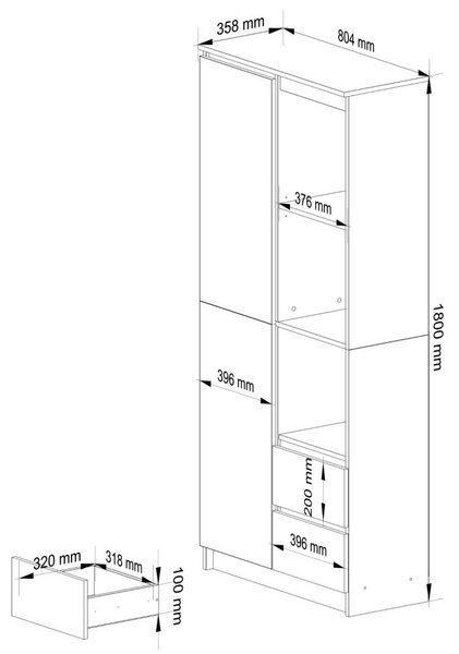 AKORD CLP Sonoma Tölgy Irodai Könyvespolc Tárolószekrény